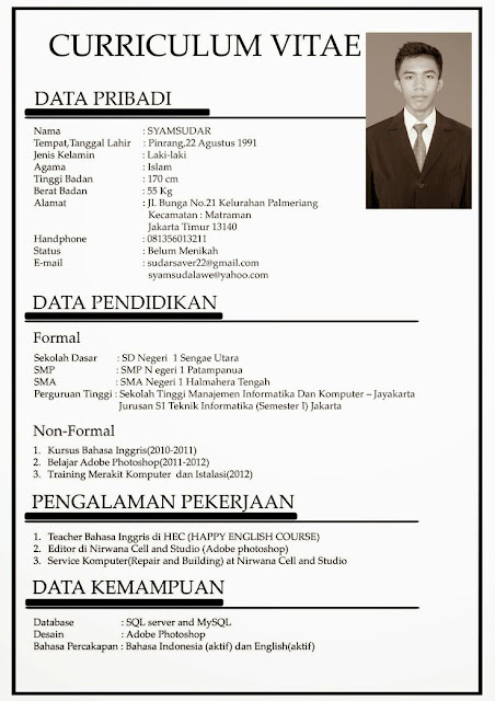 Contoh CV Lamaran Kerja yang Baik dan Benar