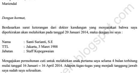 Surat Rasmi Permohonan Cuti Bersalin - Malacca 0