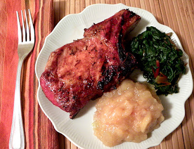 Honey Grilled Pork with Homemade Applesauce and Steamed Chard