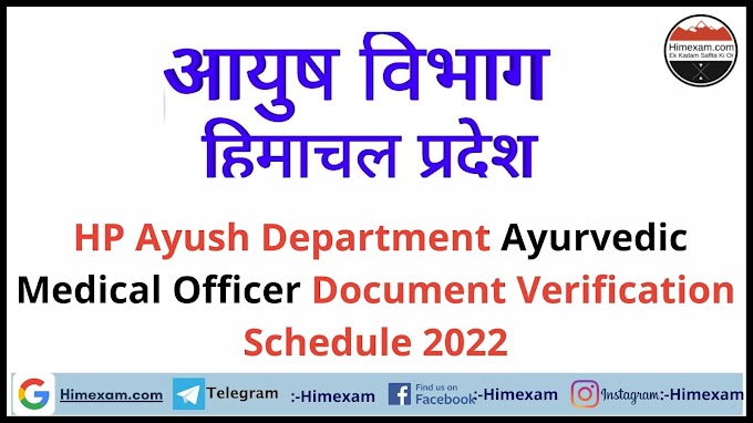  HP Ayush Department Ayurvedic Medical Officer Document Verification Schedule 2022