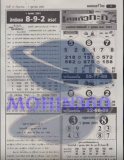 Thai Lottery First 4Pc Papers For 01-10-2018