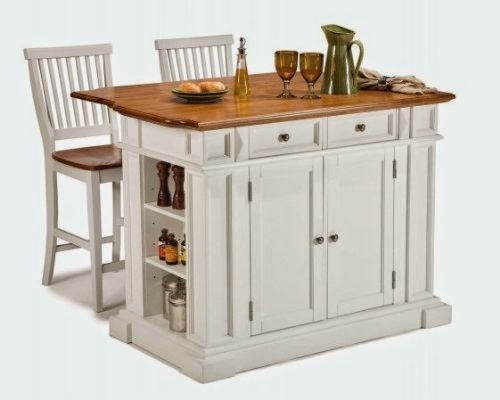 Kitchen Island and Stools, White and Distressed Oak Finish