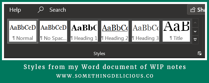 A screenshot of the Styles bar in Microsoft Word, showing a preview of the Styles that Tori uses in one document.