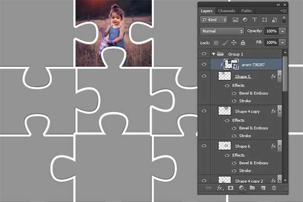 the content of the puzzle piece layer, clips the image layer