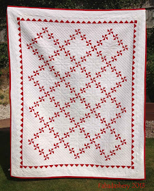 Red and White Pinwheel Quilt - Hand Pieced, Hand Quilted