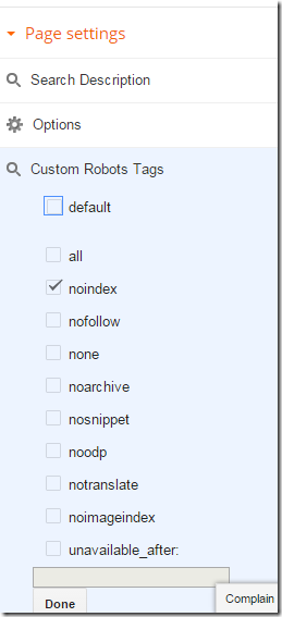noindex pages in blogger