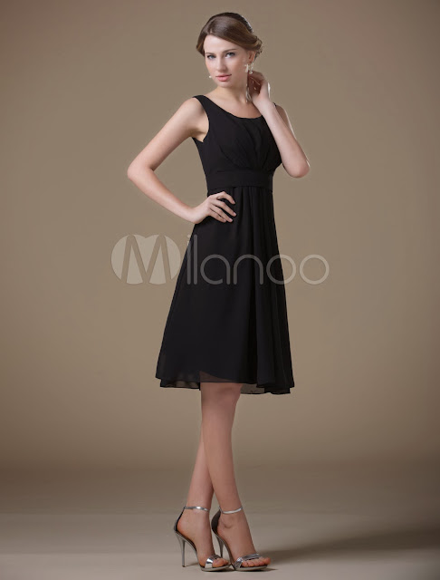 China Wholesale Clothes - Concise Black Chiffon Tea Length Maternity Bridesmaid Dress