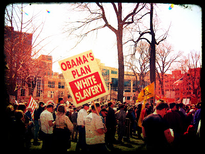 Tea Party sign - 'Obama's plan - white slavery'