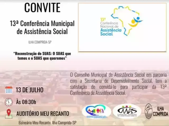 13 Conferência Municipal da Assistência Social será na quinta 13-07