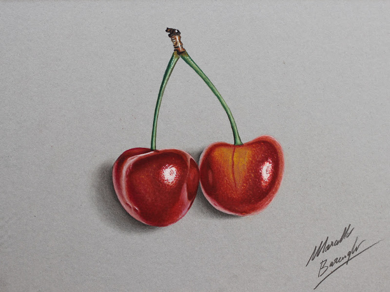 Cherries realistic drawing - Marcello Barenghi