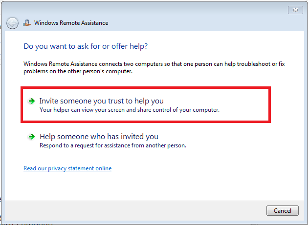invite someone to provide remote assistance