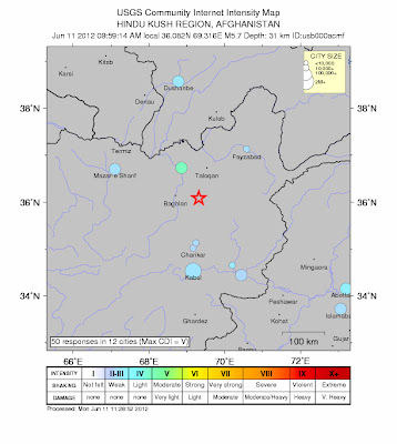 Epicentro sismo afganistan, 11 de Junio 2012