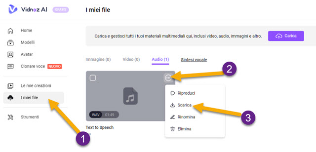 scaricare audio della sintesi vocale