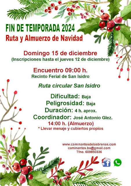Domingo 15 de diciembre: Fin de temporada 2024 - Ruta circular y almuerzo de Navidad