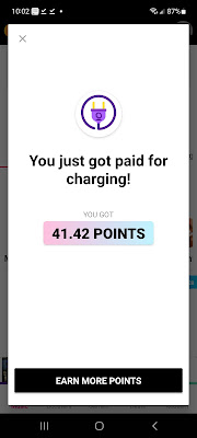 Phone charging rewards screenshot ModeEsrn App White background with black font -You just got paid for charging