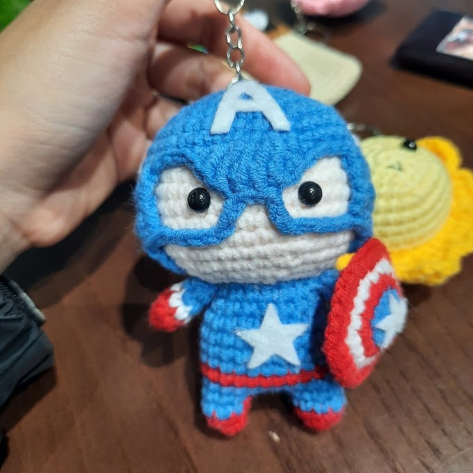 Móc khóa len Captain america Đội trưởng Mĩ chất lượng an toàn