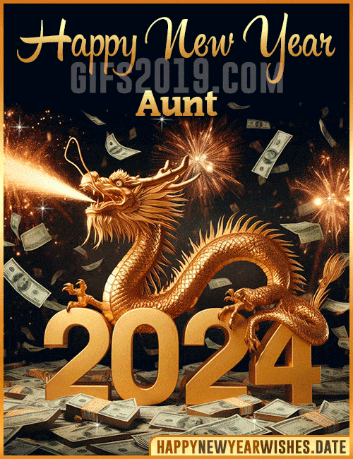 Golden Dragon Happy New Year messages 2024 gif for Aunt