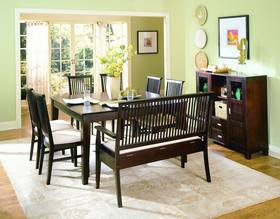 Fine Merlot Contemporary Dining Set with Bench and Sideboard 