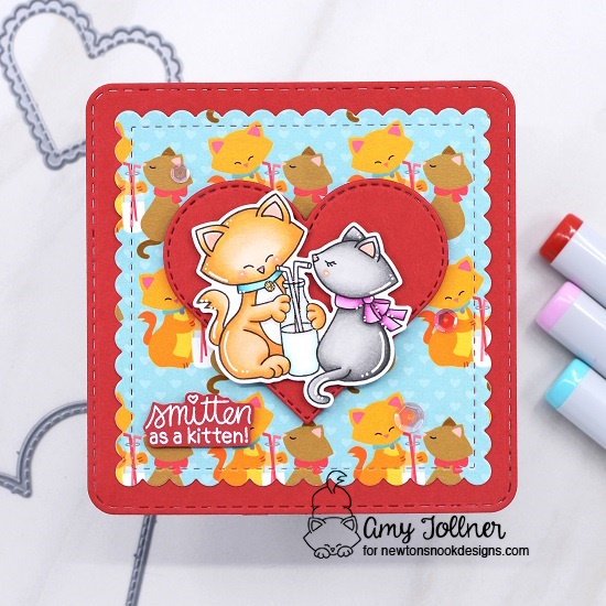 Smitten as a kitten by Amy features Newton's Sweetheart, Heart Frames, and Frames Squared by Newton's Nook Designs; #inkypaws, #newtonsnook, #catcards, #cardmaking, #valentinescards