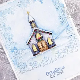 Sunny Studio Stamps: Snowflake Frame Dies Christmas Garland Frame Dies Christmas Chapel Christmas Card by Ana Anderson