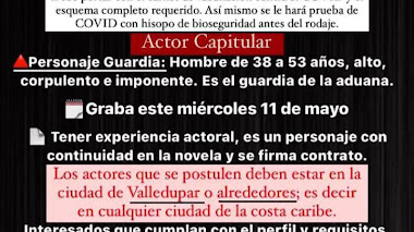 CASTING en COL: Se buscan ACTORES COSTEÑOS que estén en la región CARIBE para SERIE