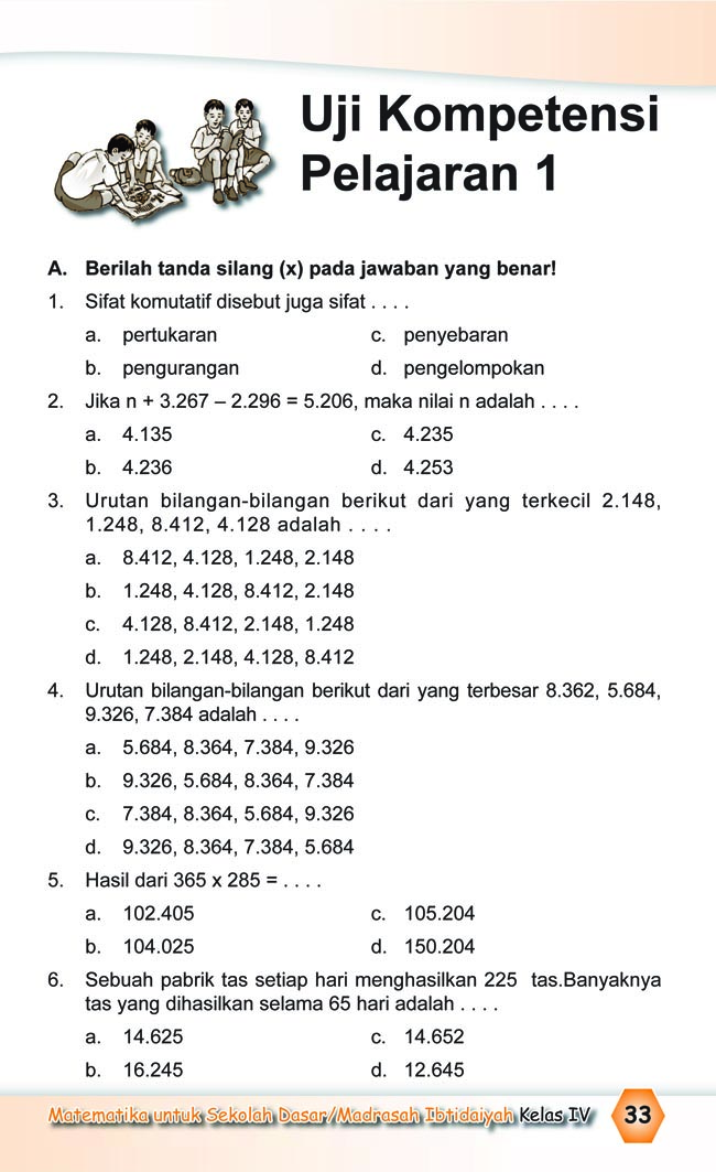 Kumpulan Soal Matematika: Soal Ulangan Harian Matematika Kelas 4 SD \u0026quot;SifatSifat Operasi Hitung 