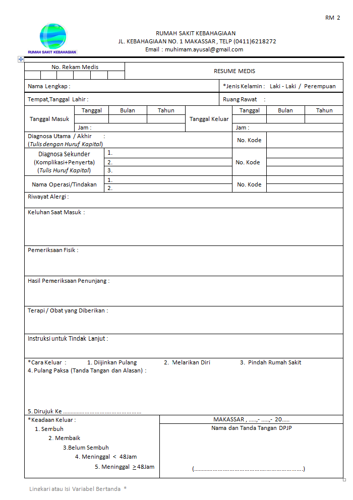 Formulir Resume Medis APK 3.2 , APK 3.2.1 , APK 3.3 - Ilmu056