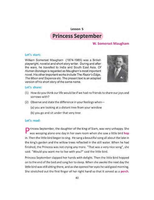 Lesson 5 | Princess September | W. Somerset Maugham | অষ্টম শ্রেণীর ইংরেজি | WB Class 8 English
