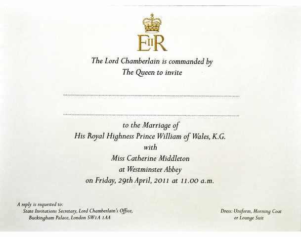 prince william wedding invitation card. A simple white invitation card