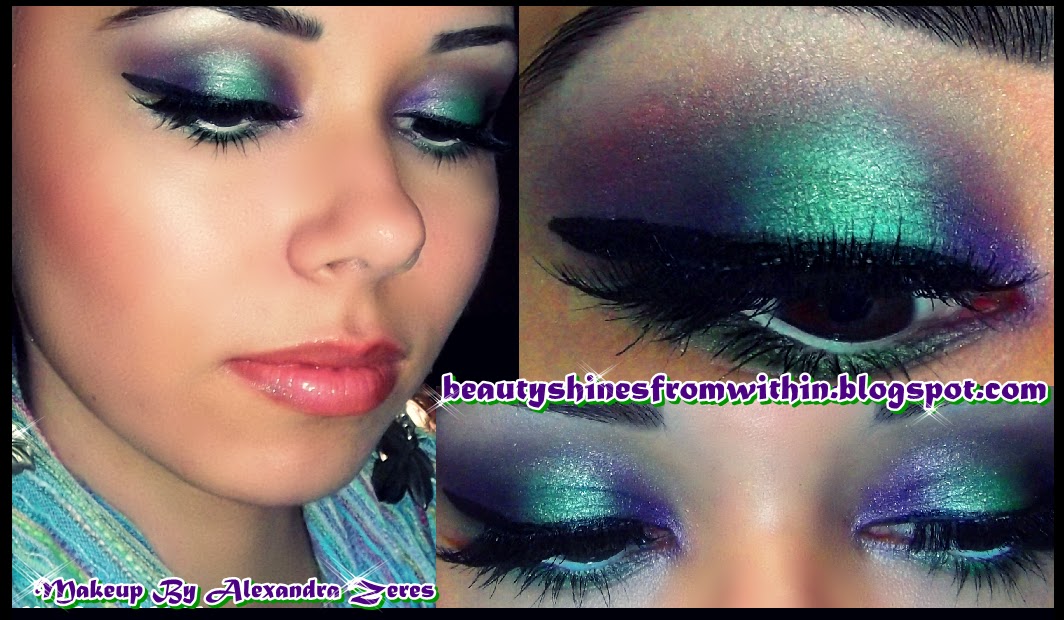 purple and green makeup. green and purple,