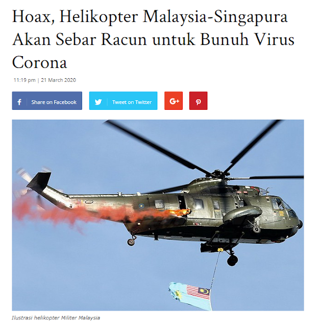 [SALAH] “akan ada penyemprotan racun untuk virus corona dari malaysia dan singapore melalui udara”