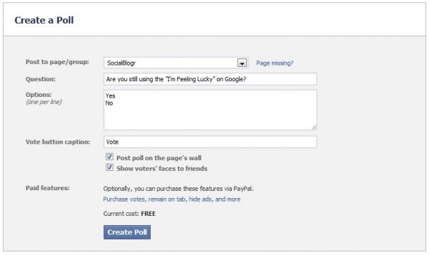 Facebook Free Poll Page