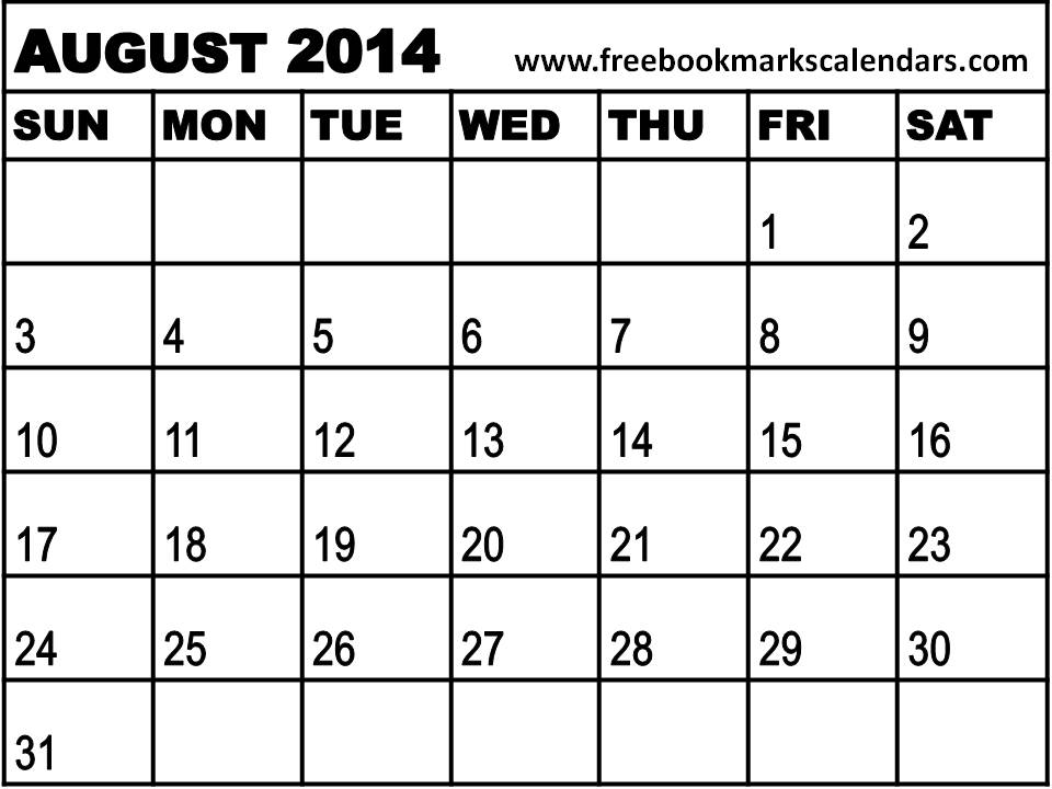 Blank Calendar August 2014