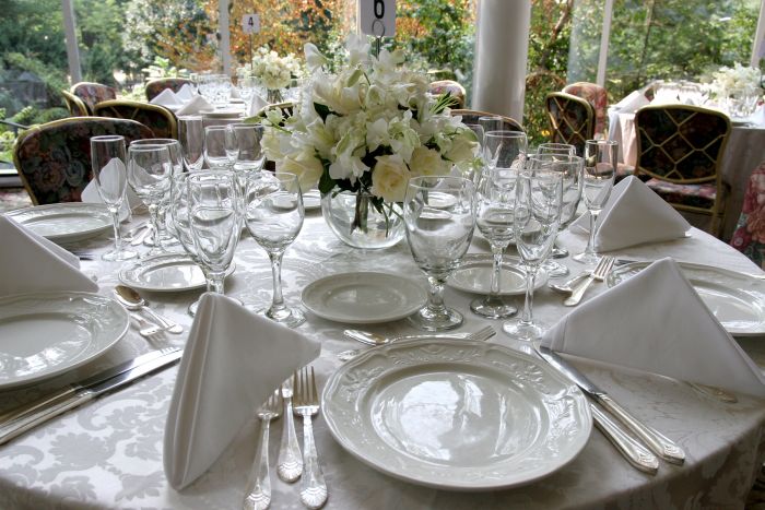 white wedding table settings. Wedding table setting