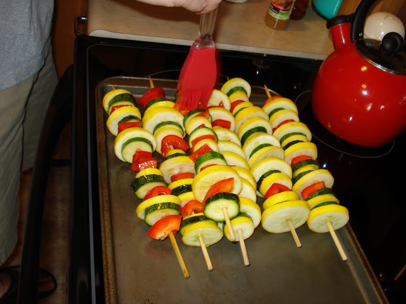 Kabobs On The Grill. Grill kabobs, covered with