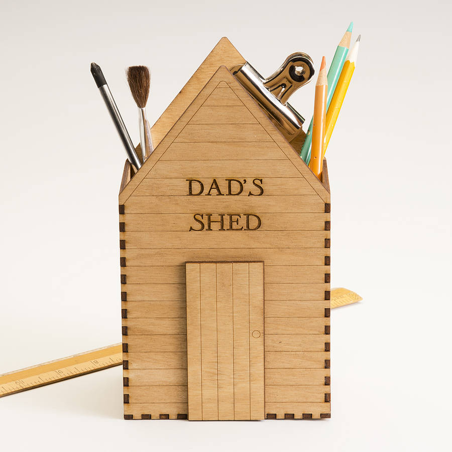 Personalised wooden shed design desk tidy by Bombus via 