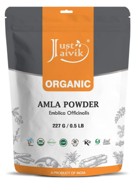 Just Jaivik 100% Organic Amla Powder - Certified Organic by OneCert Asia, 227 gms / 1/2 LB Pound / 08 Oz - Indian Gooseberry - Emblica Officinalis - (AN USDA Organic Certified Herb)