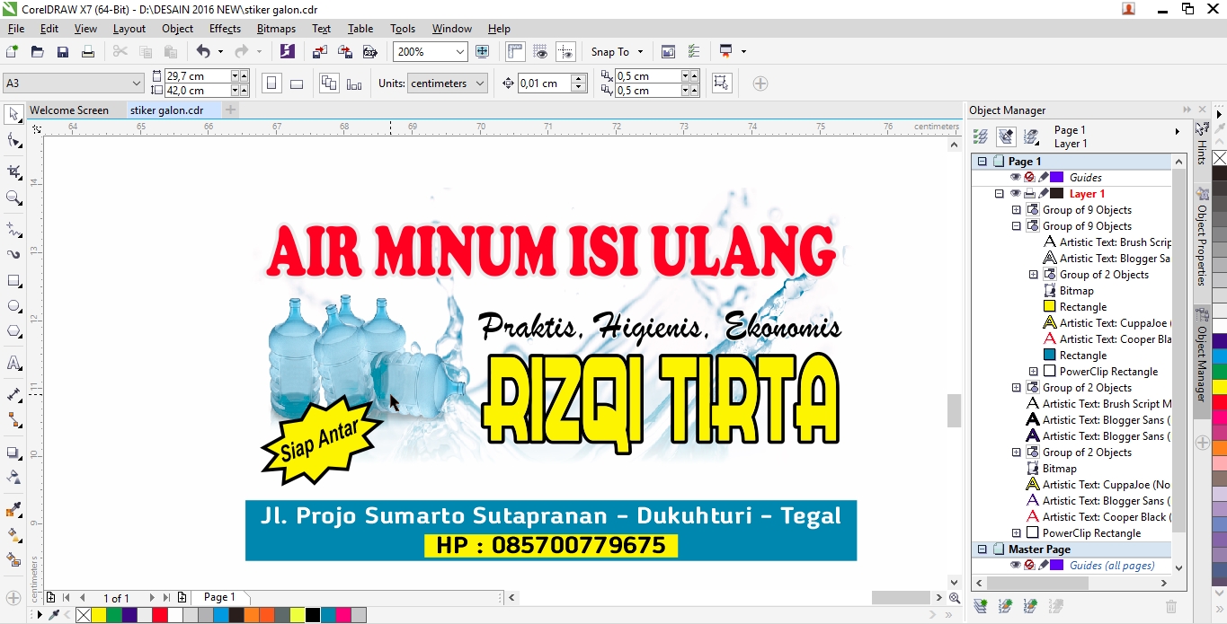 Membuat Desain  Kartu  Nama  Isi ulang air  minum  DODO GRAFIS