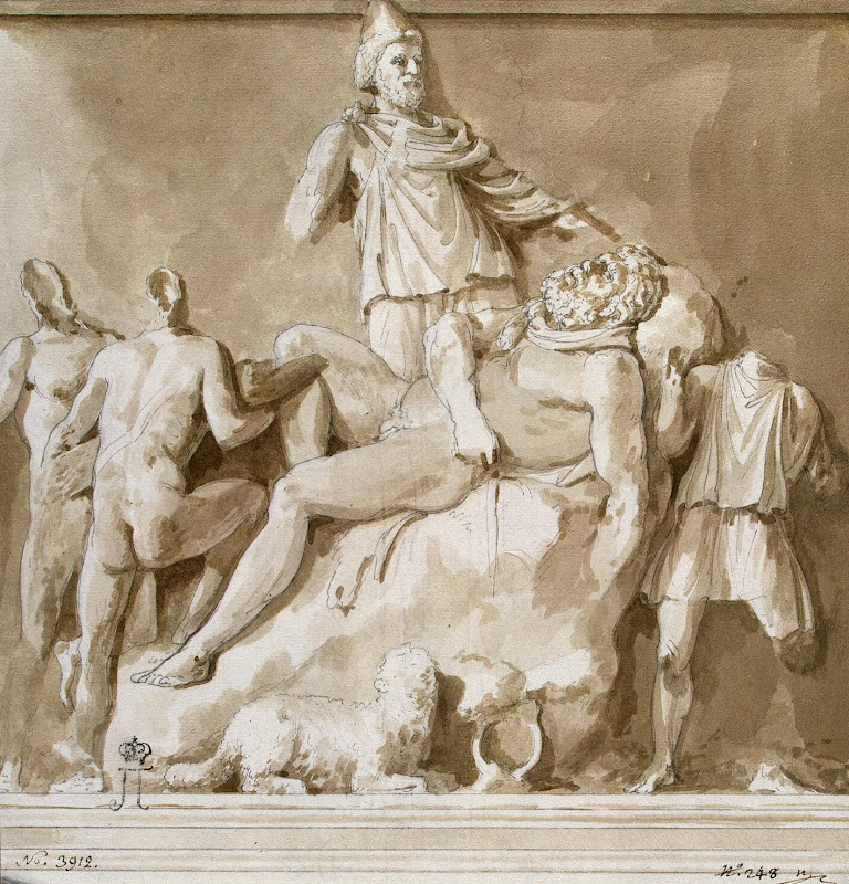 Classical Bas-relief from the Museum of the Benedictine Monastery of San Nicolo at Catania by Jean-Pierre-Laurent Houel - History Drawings from Hermitage Museum