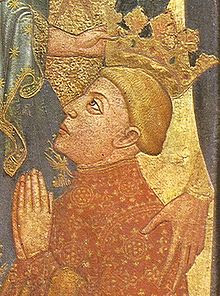 Coronación de Fernando I de Aragón (detalle del retablo del arzobispo de Toledo Sancho de Rojas, procedente de San Benito el Real Valladolid, ca 1410-1415)