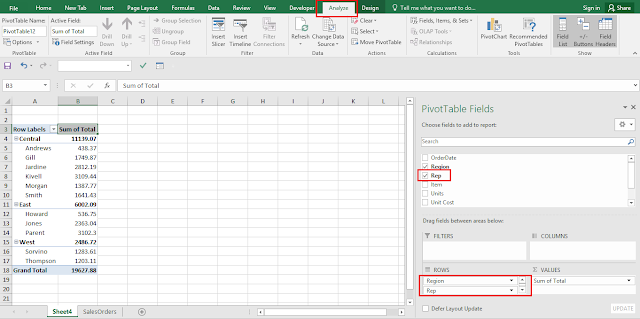 pivot table fields allotment