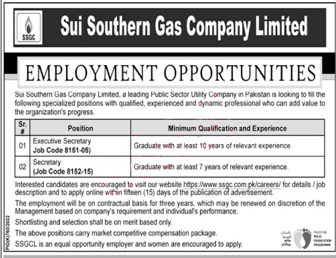 Sui Southern Gas Company SSGC Jobs September 2022 