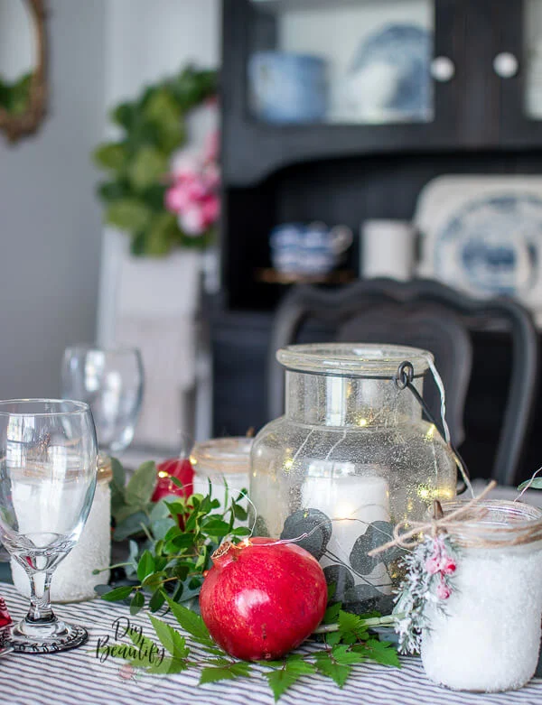 pomegranates in Christmas centerpiece