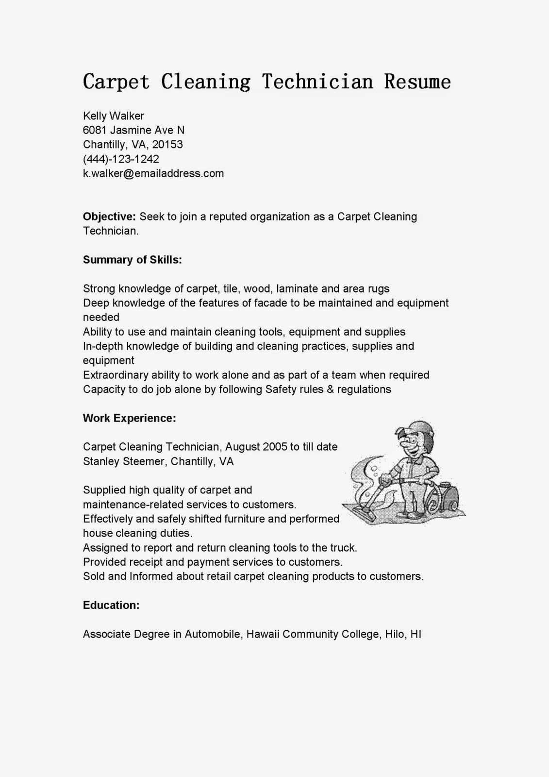 Resume Samples: Carpet Cleaning Technician Resume Sample