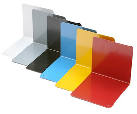 steel bookends in six colors, including blue and yellow