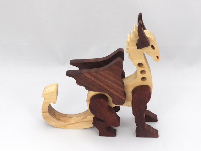 Handmade Wood Toy Dragon Made From Poplar and Walnut Hardwoods