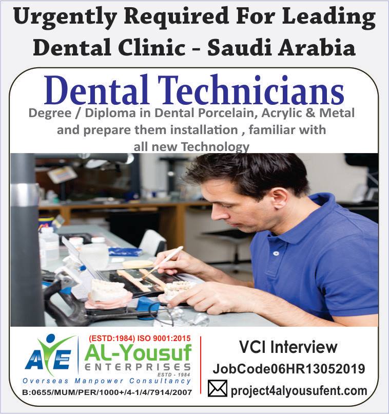 Dental Technicians for Leading Dental Clinic in Saudi Arabia