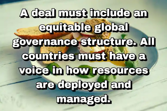 "A deal must include an equitable global governance structure. All countries must have a voice in how resources are deployed and managed." ~ Ban Ki-moon