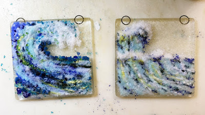 How to Make a Fused Glass Wave Ocean Suncatcher Painting by Sharon Warren Glass | sharonwarrenglass