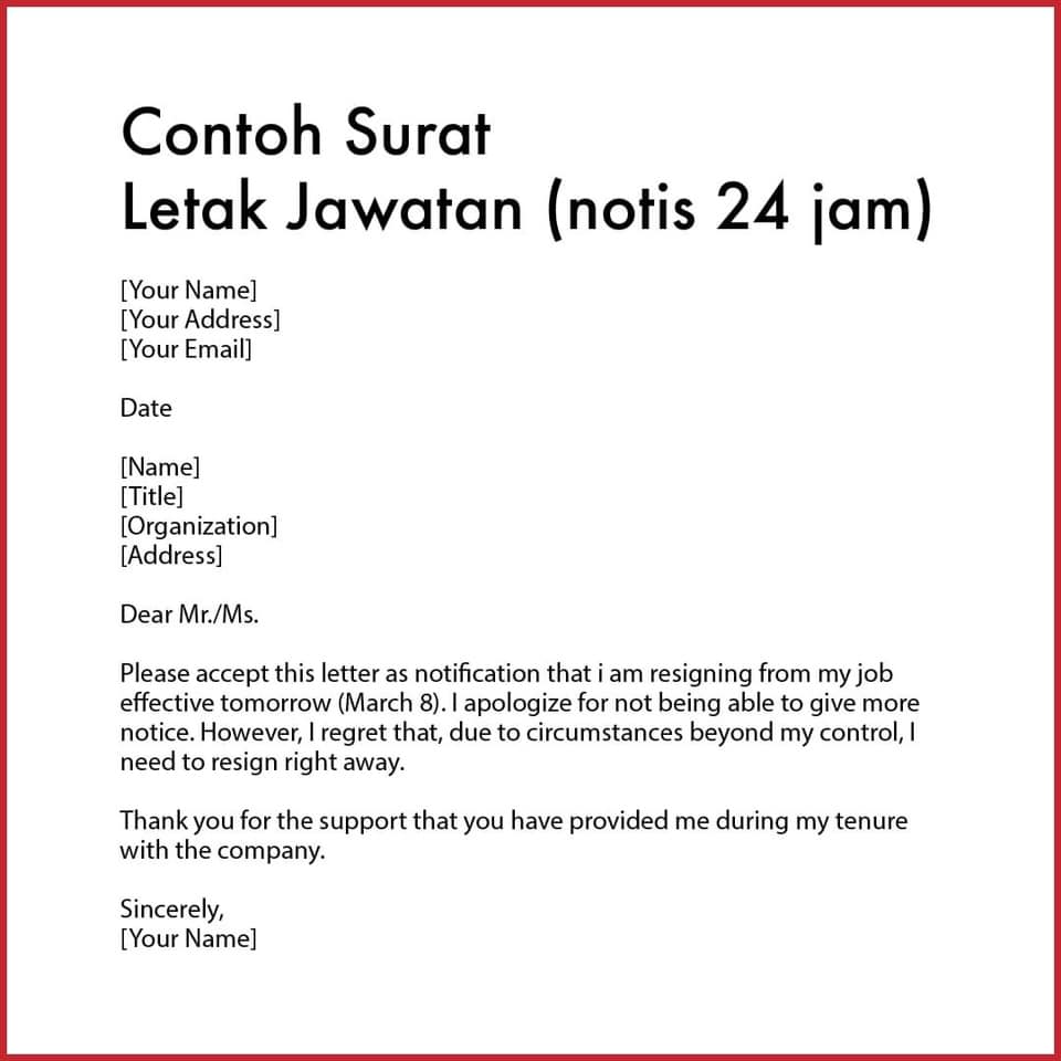 Surat Letak Jawatan Sebulan Notis